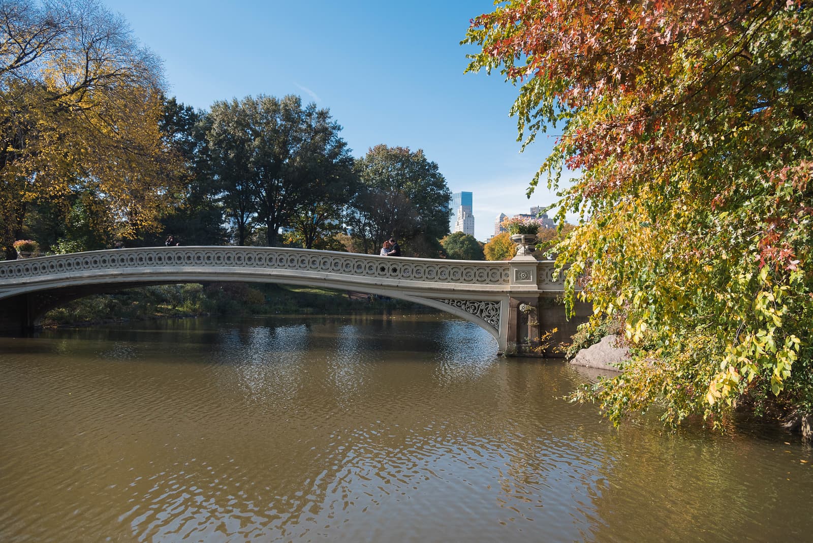 Outdoor elopement on Bow Bridge in Central Park.