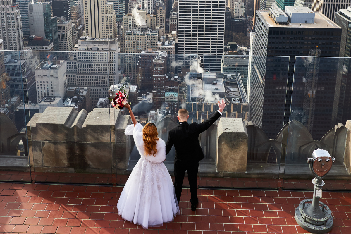 City elopement celebration on an urban rooftop
